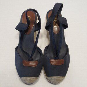 Chaps Clarisa Espadrille Wedge Slingback Blue Denim Sandals Size 6.5